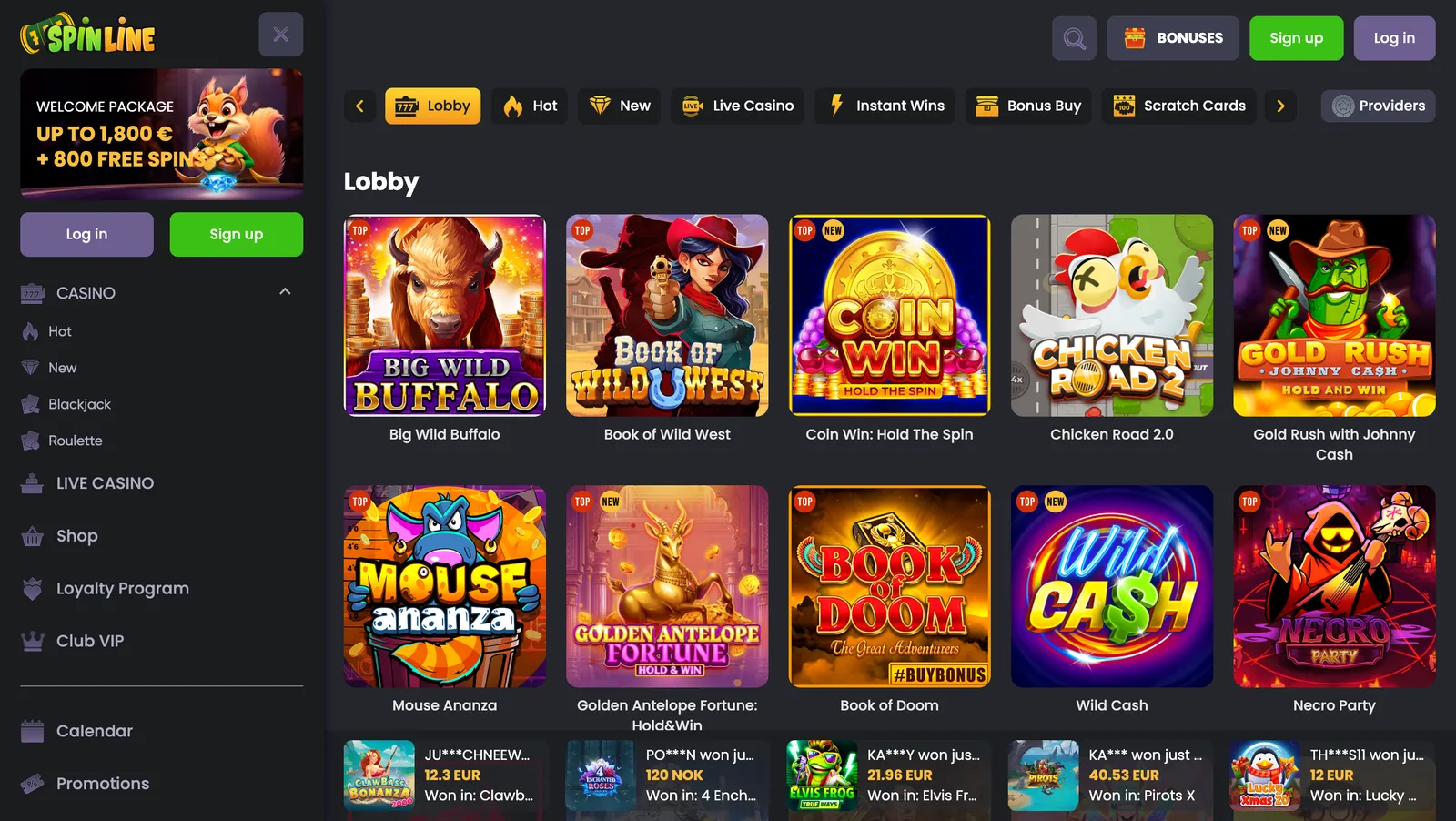 Přehled populárních online kasinových her v hlavní herní nabídce kasina Spinline